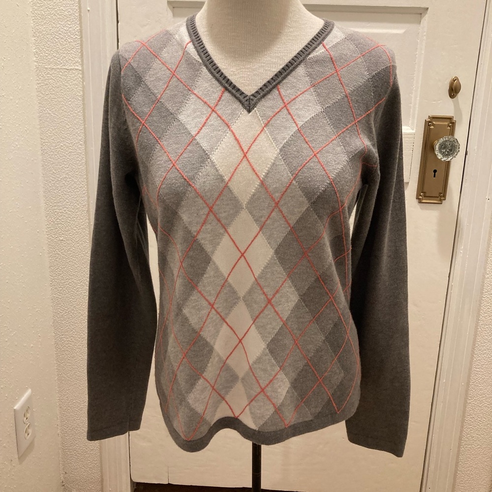 Lizgolf womens argyle V neck golf sweater medium